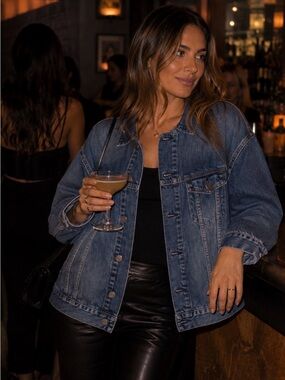 Relume Journal Standard Womens Collarless Denim Jacket Medium Wash Size F Blue